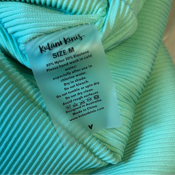 Kulani Kinis Mint Green Ribbed High-Waisted Cheeky Bikini Bottom Size Medium - Picture 3 of 3